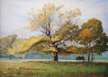 Картина под названием ""Golden autumn"" - Ales Filipovich, Подлинное произведение искусства, Масло