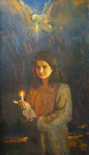 Painting titled "На Рождество. Девуш…" by Ales Filipovich, Original Artwork, Oil
