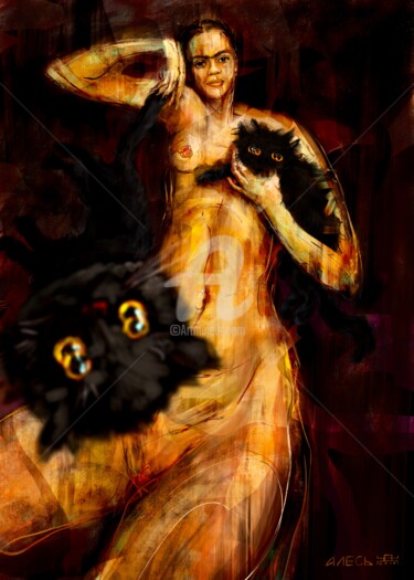 Digital Arts titled "Kittens" by Ales Dolbnya, Original Artwork, Digital Painting