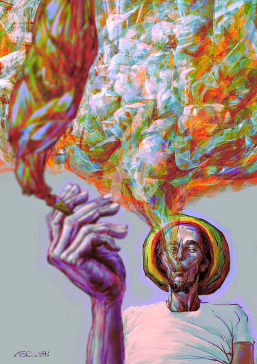 Digitale Kunst mit dem Titel "Bob Marley" von Ales Dolbnya, Original-Kunstwerk, Digitale Malerei