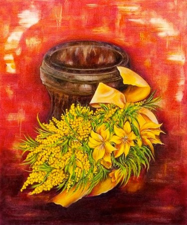 Pittura intitolato "leggiadra-mimosa.jpg" da Alessandra Tabarrani, Opera d'arte originale, Olio