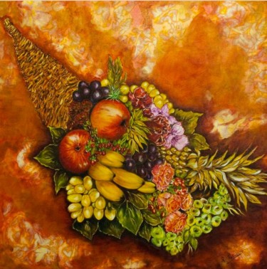 Pittura intitolato "frutta-e-fiori.jpg" da Alessandra Tabarrani, Opera d'arte originale, Olio