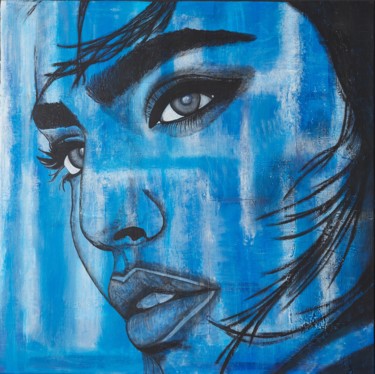 Woman in Blue Painting titled "Woman in Blue" by Alessandra Viola, Original Art, Acrylic Mounted on Stretcher frame
