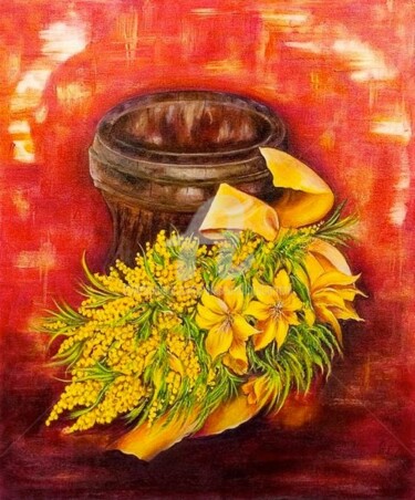 Painting titled "LEGGIADRA MIMOSA" by Alessandra Tabarrani, Original Artwork, Oil