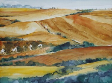 Painting titled "Colline toscane n17" by Alessandro Andreuccetti, Original Artwork, Oil