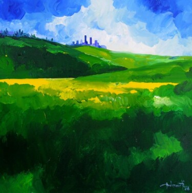 Painting titled "Beyond the hills" by Alessandro Andreuccetti, Original Artwork
