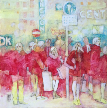 Malerei mit dem Titel "Bus stop" von Alessandro Andreuccetti, Original-Kunstwerk, Acryl