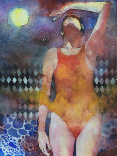 Peinture intitulée "Swimmer" par Alessandro Andreuccetti, Œuvre d'art originale, Aquarelle