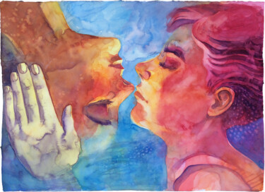 Painting titled "imaicab, baciami" by Alessandro Andreuccetti, Original Artwork, Watercolor