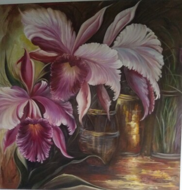 Painting titled "Orquídeas" by Alessandro Bortolini, Original Artwork, Oil