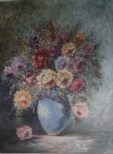 Malerei mit dem Titel "Vaso de Rosas" von Alessandro Bortolini, Original-Kunstwerk, Öl