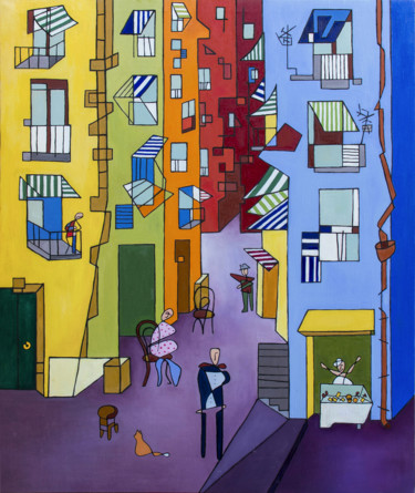 Painting titled "Le strade di Palermo" by Alessandro Flavio Bruno, Original Artwork, Oil Mounted on Wood Stretcher frame