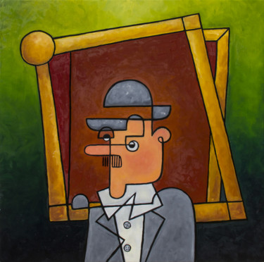 Painting titled "Passante al museo" by Alessandro Flavio Bruno, Original Artwork, Oil Mounted on Wood Stretcher frame