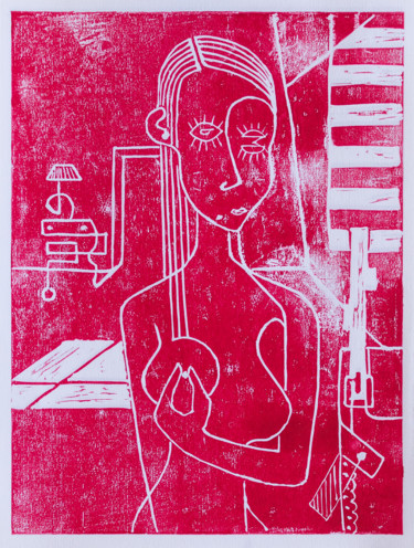 「Valentine rouge」というタイトルの製版 Alessandro Flavio Brunoによって, オリジナルのアートワーク, Linocuts