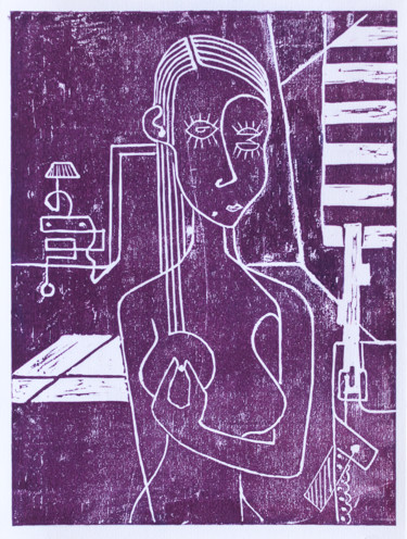 Druckgrafik mit dem Titel "Valentine violet" von Alessandro Flavio Bruno, Original-Kunstwerk, Linoldrucke