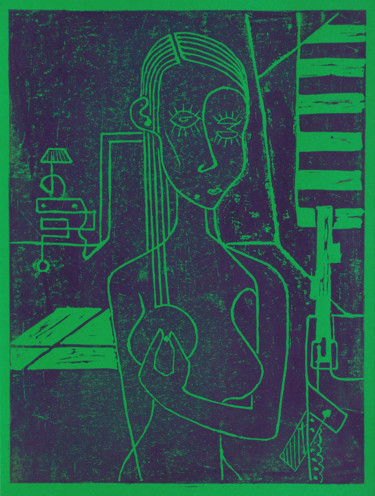 Printmaking titled "Valentine vert et v…" by Alessandro Flavio Bruno, Original Artwork, Linocuts