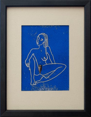 Impressões e gravuras intitulada "Ginoide blu" por Alessandro Flavio Bruno, Obras de arte originais, Linoleogravura Montado…