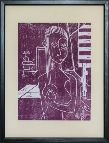 Estampas & grabados titulada "Valentine violet 1" por Alessandro Flavio Bruno, Obra de arte original, Linograbados Montado e…