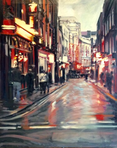 Painting titled "London People" by Alessandro Giusberti, Original Artwork, Oil Mounted on Wood Stretcher frame