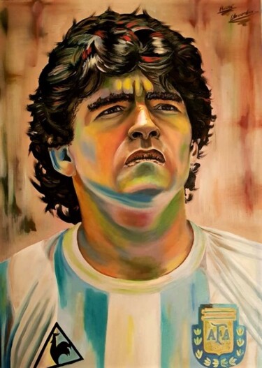 Painting titled "Maradona" by Alessandro Rizzo, Original Artwork, Oil