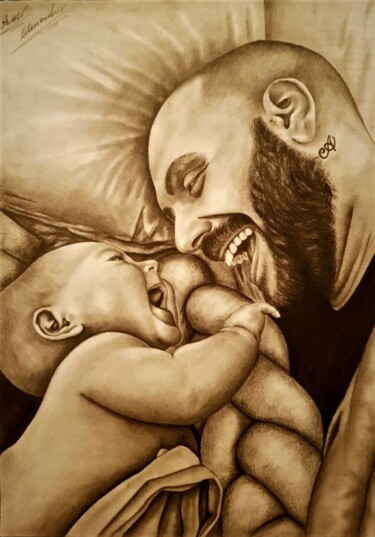 图画 标题为“Padre e figlio.” 由Alessandro Rizzo, 原创艺术品, 石墨