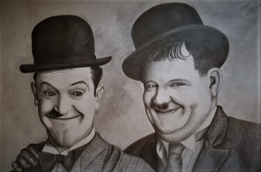 Drawing titled "Stanlio & Ollio" by Alessandro Rizzo, Original Artwork, Charcoal