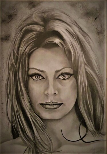 图画 标题为“Sophia Loren” 由Alessandro Rizzo, 原创艺术品, 石墨
