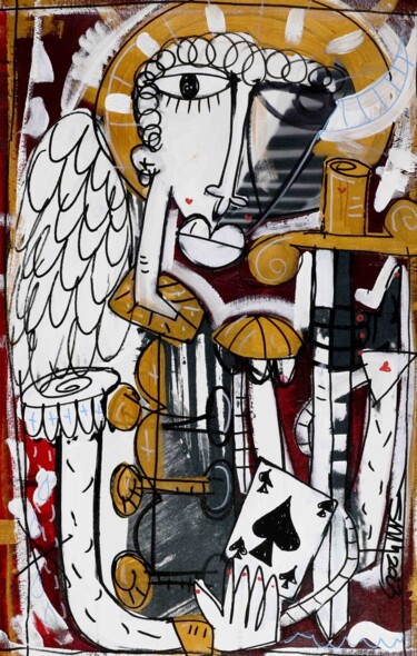 Malerei mit dem Titel "L'Angelo Ribelle" von Alessandro Siviglia, Original-Kunstwerk, Acryl Auf Keilrahmen aus Holz montiert