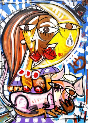 Painting titled "Amber con Cagnolino" by Alessandro Siviglia, Original Artwork, Acrylic Mounted on Wood Stretcher frame