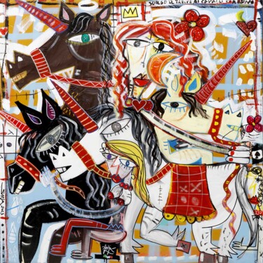 Картина под названием "Unicorni e Donne" - Alessandro Siviglia, Подлинное произведение искусства, Акрил Установлен на Деревя…