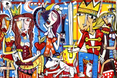 Painting titled "Il Re e le Tre Sore…" by Alessandro Siviglia, Original Artwork, Acrylic Mounted on Wood Stretcher frame