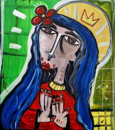 Schilderij getiteld "La Madonna Nera" door Alessandro Siviglia, Origineel Kunstwerk, Acryl Gemonteerd op Frame voor houten b…