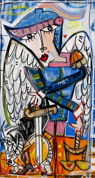 Painting titled "Saint Michel" by Alessandro Siviglia, Original Artwork, Acrylic Mounted on Wood Stretcher frame