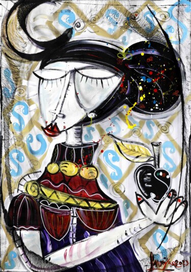 Painting titled "The Lady of the App…" by Alessandro Siviglia, Original Artwork, Acrylic Mounted on Wood Stretcher frame