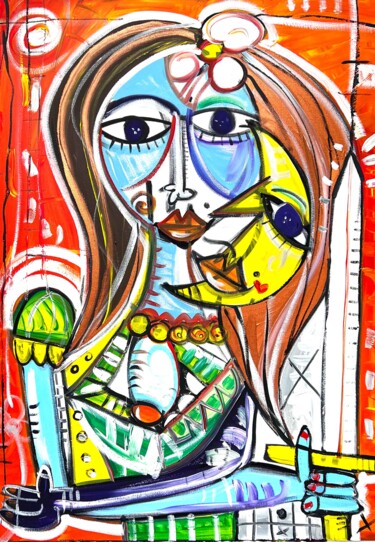 Painting titled "La Donna Coraggiosa" by Alessandro Siviglia, Original Artwork, Acrylic Mounted on Wood Stretcher frame