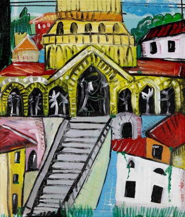 Painting titled "Duomo di Amalfi" by Alessandro Siviglia, Original Artwork, Acrylic Mounted on Wood Stretcher frame