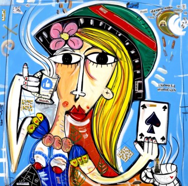 绘画 标题为“Lady Influencer” 由Alessandro Siviglia, 原创艺术品, 丙烯 安装在木质担架架上