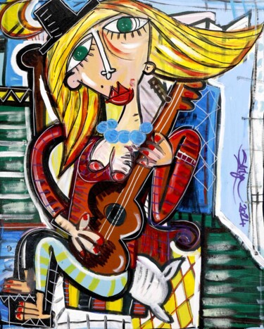Painting titled "Musicista Funky" by Alessandro Siviglia, Original Artwork, Acrylic Mounted on Wood Stretcher frame