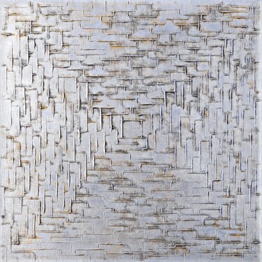 Painting titled "White Metal" by Alessia Lu, Original Artwork, Acrylic Mounted on Wood Stretcher frame