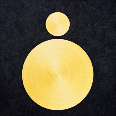 Malarstwo zatytułowany „Golden Disks on Bla…” autorstwa Alessia Lu, Oryginalna praca, Akryl Zamontowany na Drewniana rama no…