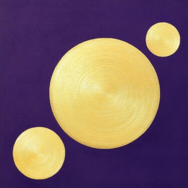 Pintura intitulada "Golden Disks on Vio…" por Alessia Lu, Obras de arte originais, Acrílico Montado em Armação em madeira