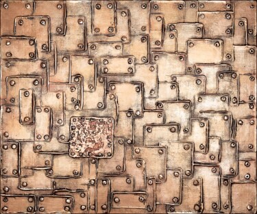 Malerei mit dem Titel "Copper Carapace" von Alessia Lu, Original-Kunstwerk, Acryl Auf Keilrahmen aus Holz montiert