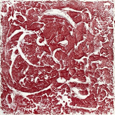 Malarstwo zatytułowany „Birth of Form: Red…” autorstwa Alessia Lu, Oryginalna praca, Akryl Zamontowany na Drewniana rama nos…