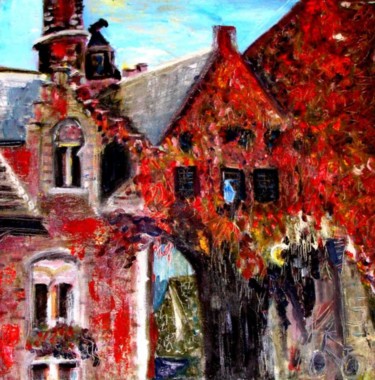 Картина под названием "Красный город" - Alessia, Подлинное произведение искусства, Масло