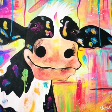 Painting titled "Hippie cow" by Alessia S., Original Artwork