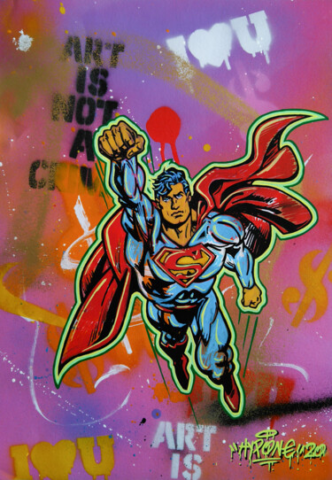 Painting titled "I.L.Y SUPER MAN" by Alessio Hassan Alì (Hipo), Original Artwork, Acrylic