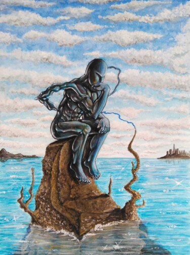 Painting titled "The thinker" by Alessio Hassan Alì (Hipo), Original Artwork, Watercolor