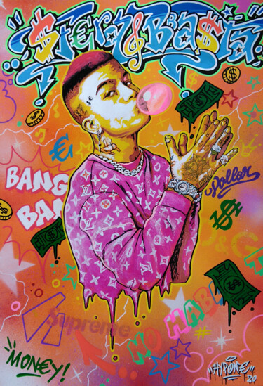 Schilderij getiteld "$f€ra & Bbasta" door Alessio Hassan Alì (Hipo), Origineel Kunstwerk, Acryl