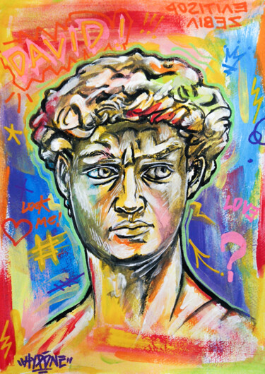 Painting titled "The David in love?" by Alessio Hassan Alì (Hipo), Original Artwork, Acrylic