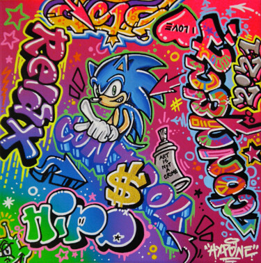 Peinture intitulée "Sonic X Graffiti" par Alessio Hassan Alì (Hipo), Œuvre d'art originale, Bombe aérosol